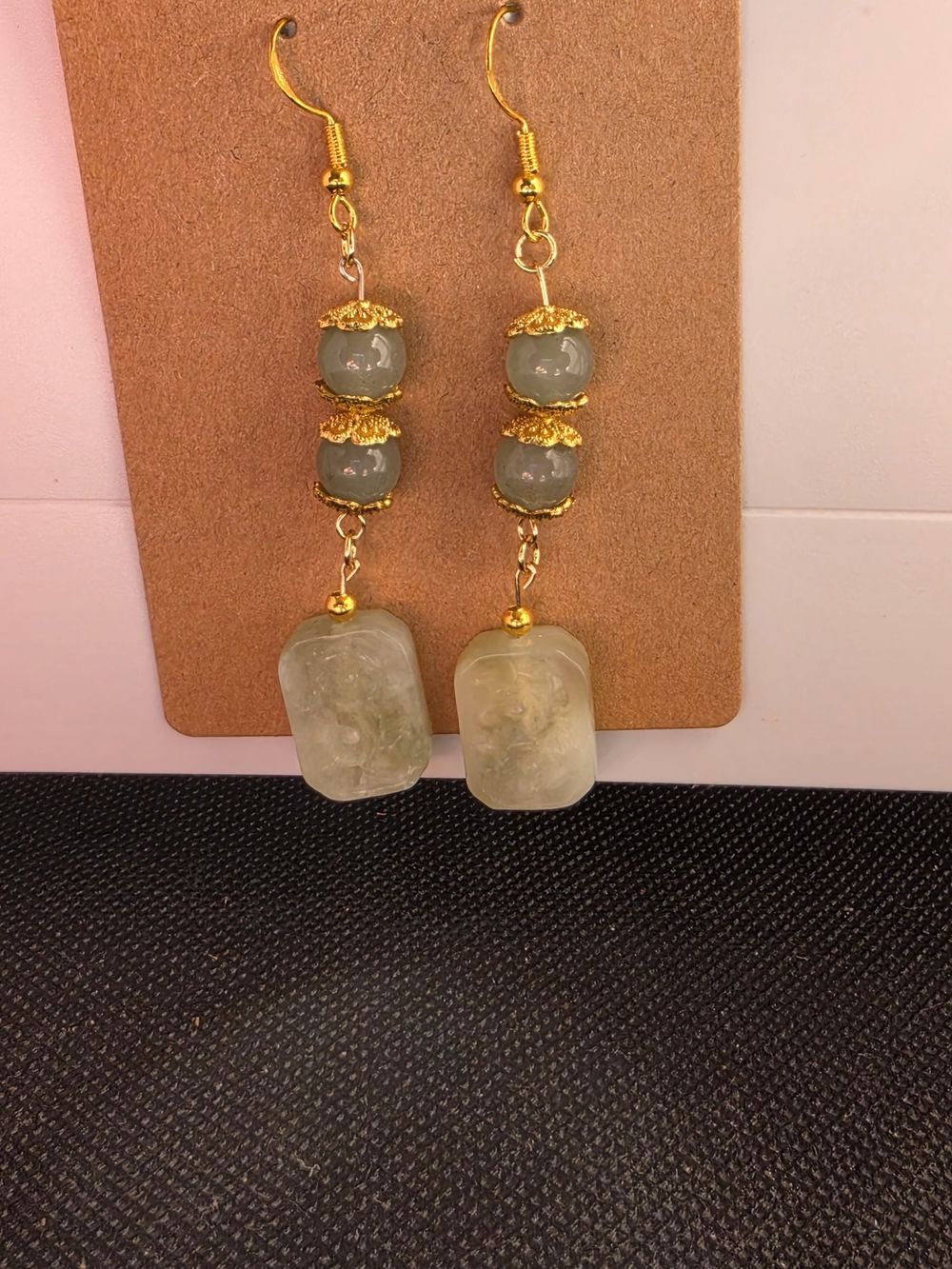 Gold and Sage Green Jadee Beaded Drop Earrings